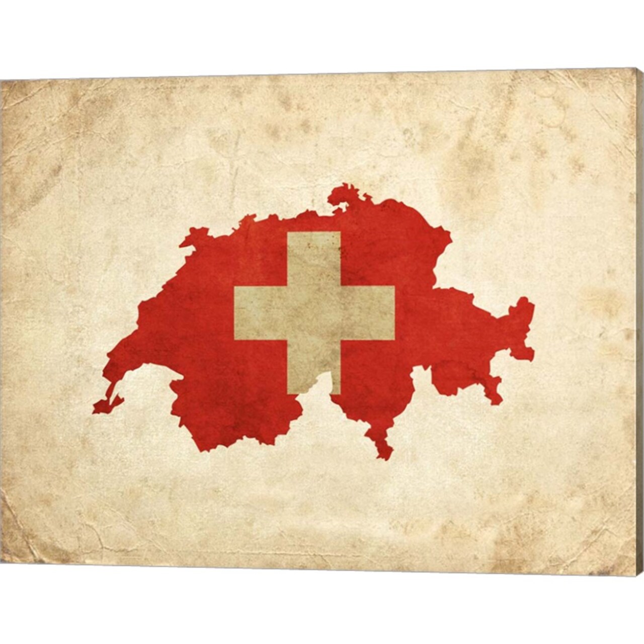 Map with Flag Overlay Switzerland by Color Me Happy 20" x 16" Canvas Wall Art